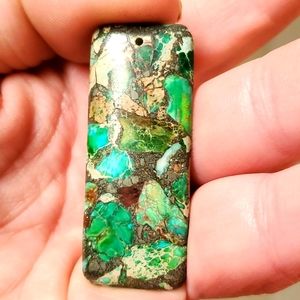 New Green Sea Sediment Jasper & Pyrite Oblong Pendant.